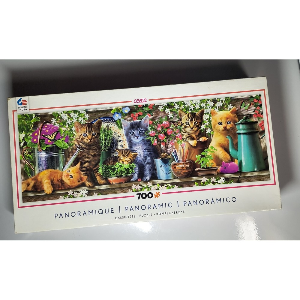 CEACO 700 Pc Jigsaw‎ Puzzle Panoramic Series 3 Cats Kittens 34"x12" NEW & SEALED